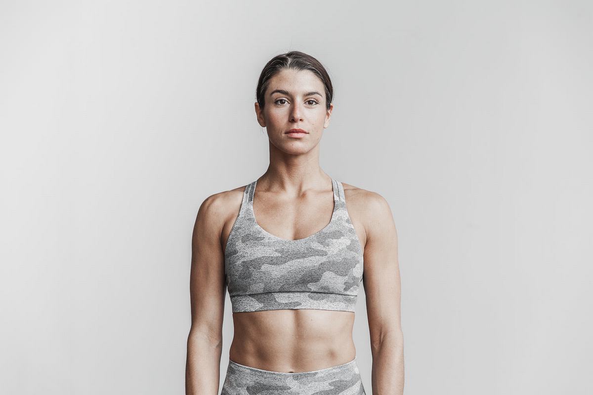 Nobull Pace Plush Heather Women\'s Sports Bras White Camo | Australia (OU2784)